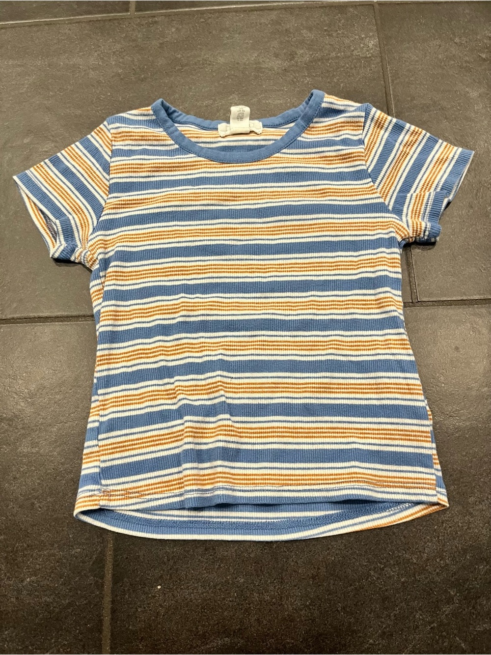 Tilly's Ribbed Stripe Short Sleeve Tee in Blue, Yellow & White